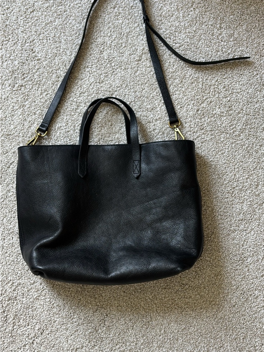 Madewell Black Leather Tote Bag with Removable Strap